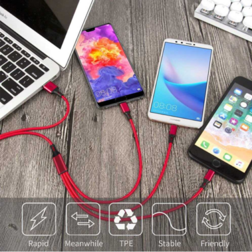 3-in-1 USB Phone Charger For iPhone Samsung S10 S20 S21
