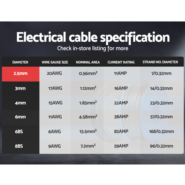 100m Twin Core Extension Wire- 2.5mm