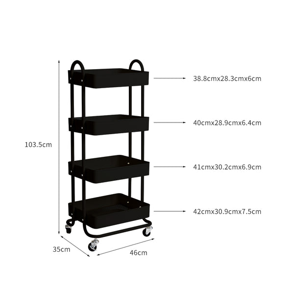 4Tiers Kitchen Trolley Organizer-Black