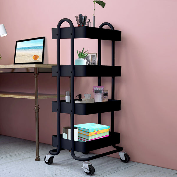 4Tiers Kitchen Trolley Organizer-Black