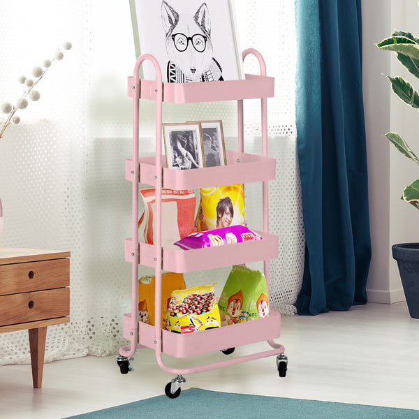 4Tiers Kitchen Trolley Organizer-Pink