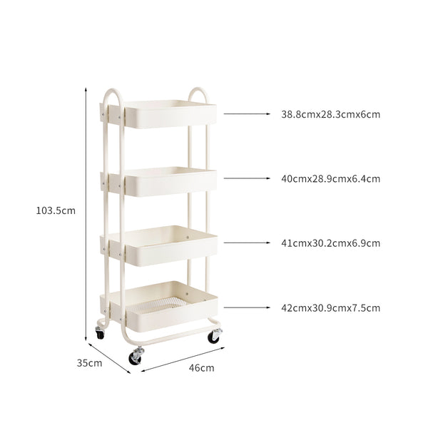 4Tiers Kitchen Trolley Organizer-White