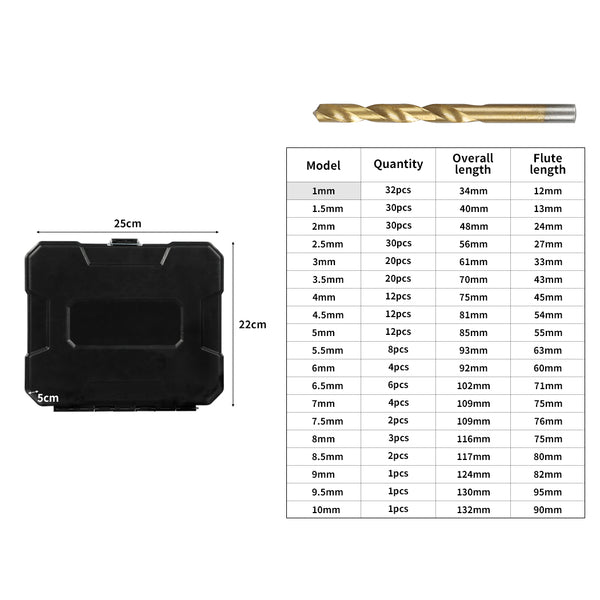 230pcs 1mm-10mm Drill Bits Set