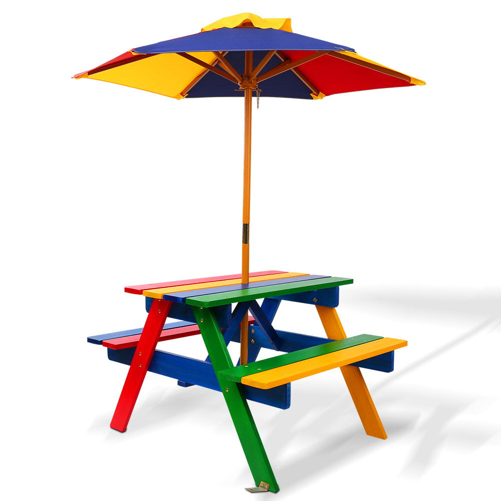 Kids Wooden Table Set w/ Umbrella