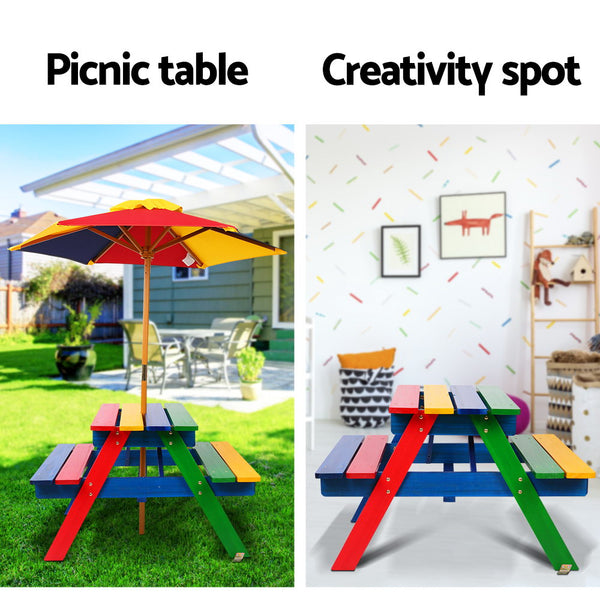 Kids Wooden Table Set w/ Umbrella