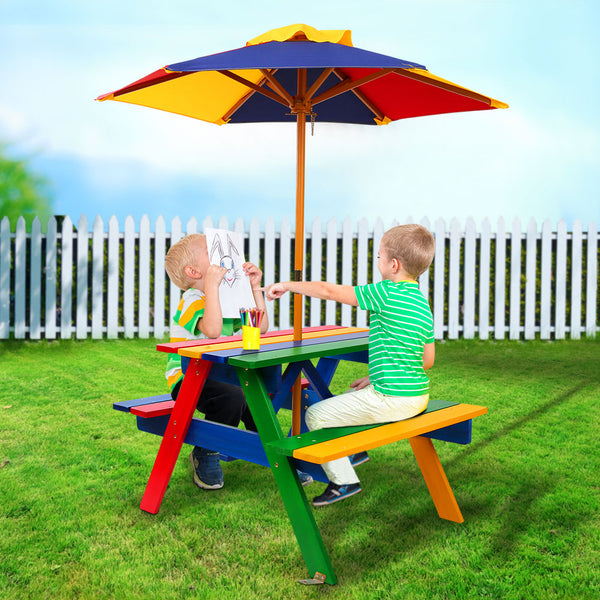 Kids Wooden Table Set w/ Umbrella