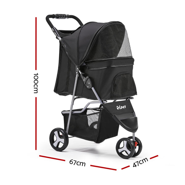 3 Wheel Pet Stroller - Black