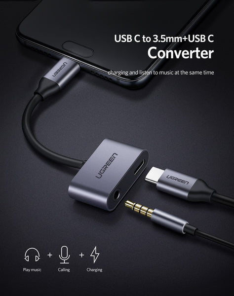 Type C to 3.5mm Audio + Type C Female Adapter