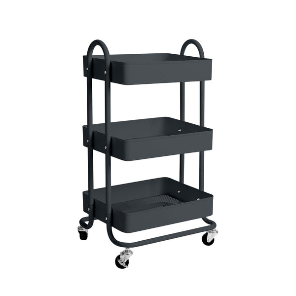 3 Tiers Black Storage Trolley Cart