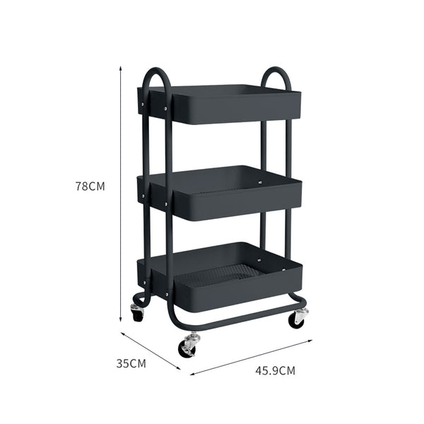 3 Tiers Black Storage Trolley Cart