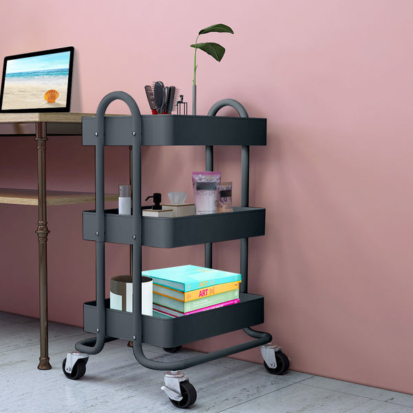 3 Tiers Black Storage Trolley Cart