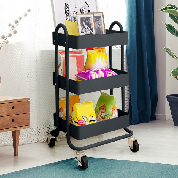 3 Tiers Black Storage Trolley Cart